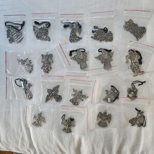 Lot/19 Vintage Marcie Pewter Christmas Tree Ornament Pendant Collectible Signed